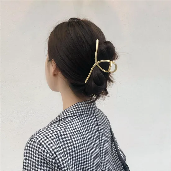 ファッションプラスチックメタルゴールドパールヘアジャンボ爪クリップ太い髪用