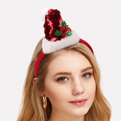 新しいクリスマス毛玉かわいいクリスマス帽子ヘアアクセサリーヘアフープホリデーパーティーヘッドバンド